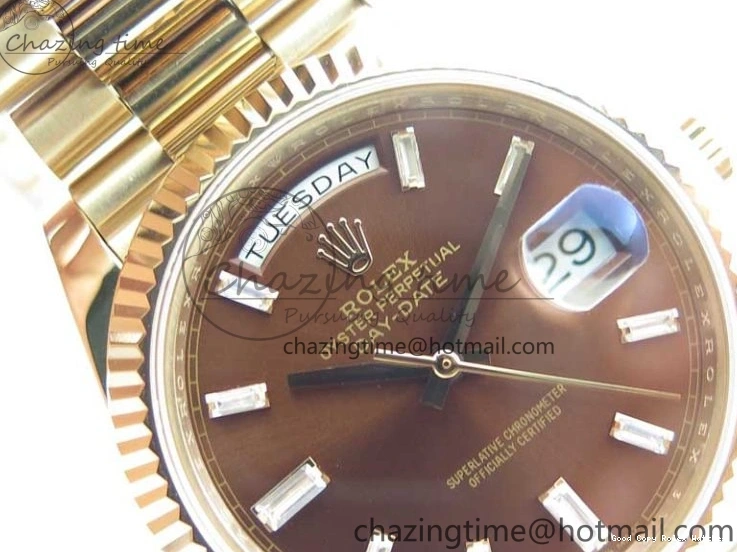 Best AAA Replica Sites Dial 40mm 904 New Version RG Bracelet Bold 228239 2825 President A Crystal Markers Day-Date on RG BP Brown Dial T 0118